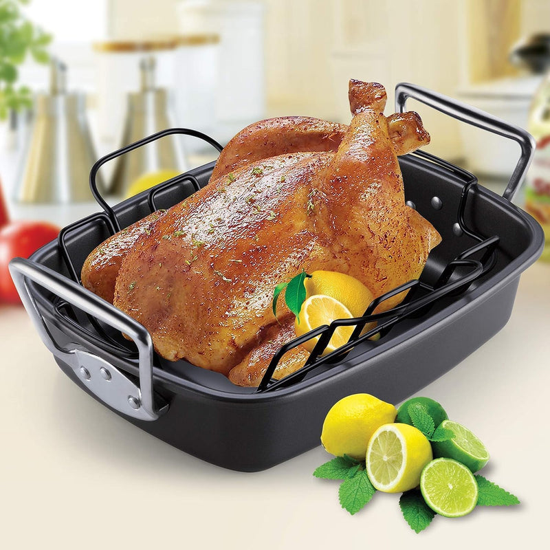 Cook N Home Nonstick Roasting Pan with Rack - Black 17x13