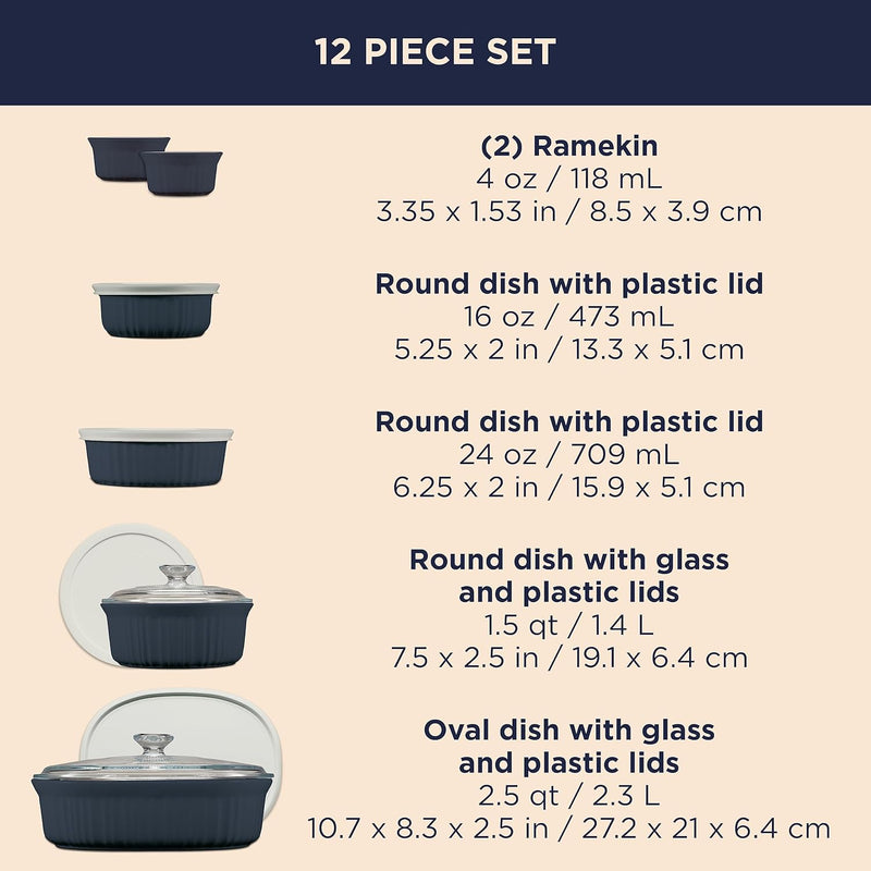 CorningWare French White 7-Pc Ceramic Bakeware Set with Lids Chip  Crack Resistant Stoneware Dish