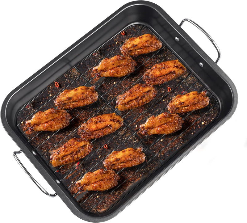 Nonstick Roasting Pan with Rack 16 x 115 Rectangular Gray - for Turkey Chicken Meat Veggies