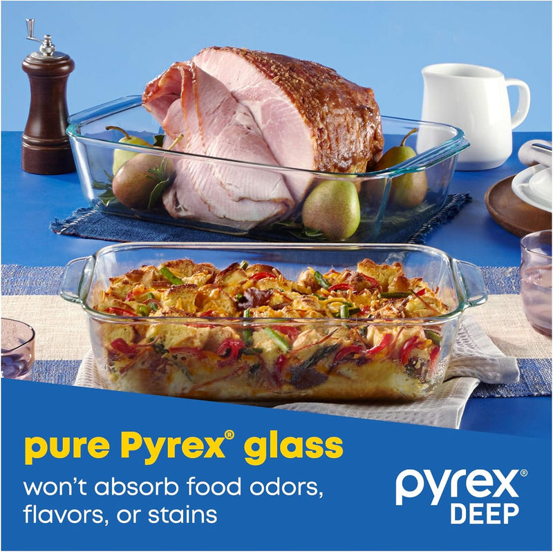 Pyrex Deep Glass Casserole Baking Dish with Lid - Oven Freezer Microwave Safe