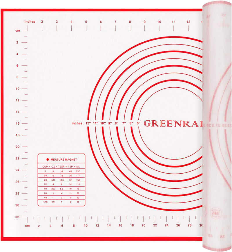 Large Non-Stick Silicone Baking Mat with Measurements - Kitchen Pastry Mat for Fondant Dough and Pie Crusts 16 x 24 Red