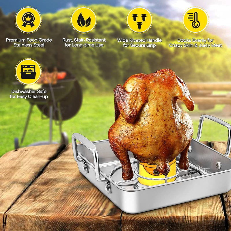 Stainless Steel Turkey Roaster Set - V-Shaped  Flat Racks - Non-Toxic  Dishwasher Safe