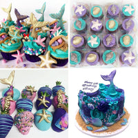 Marine Theme Fondant Silicone Molds, Seashell, Conch, Seahorse, Starfish, Tortoise Silicone Mold for Cake Decoration, Chocolate Candy Sugar Craft