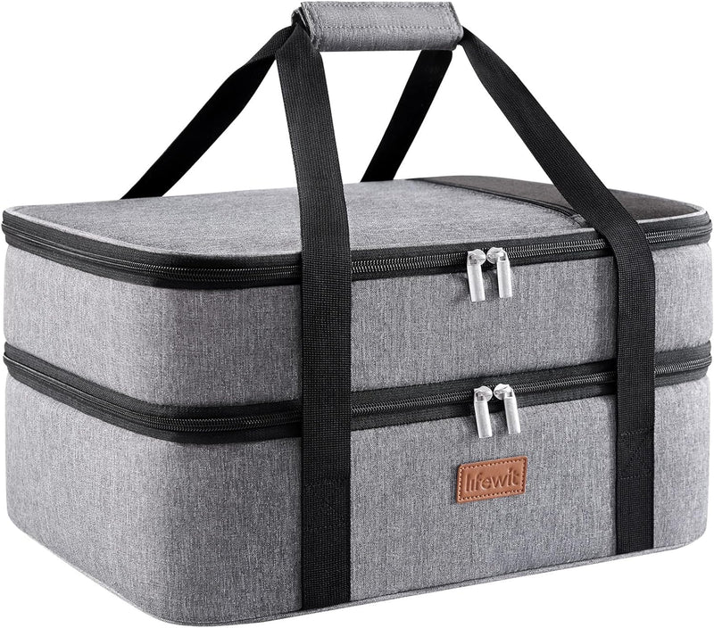 Lifewit Insulated Casserole Carrier with Lid and Carrying Case Fits 9x13 Baking Dish Grey