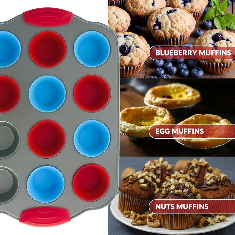 Non-Stick Silicone Muffin Pan - 12 Cups with Steel Frame - BPA Free  Non-Toxic