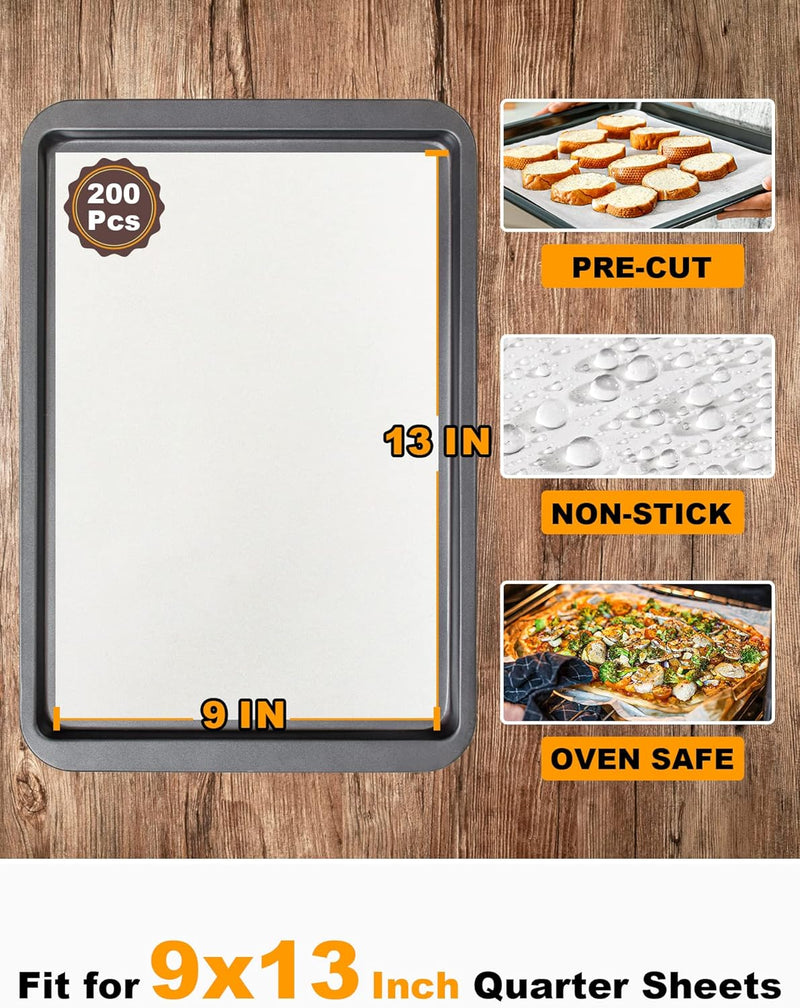 SMARTAKE 200 Pcs Parchment Paper Baking Sheets 12x16 Inch Non-Stick - Suitable for Baking Grilling Air Fryer Steaming and More