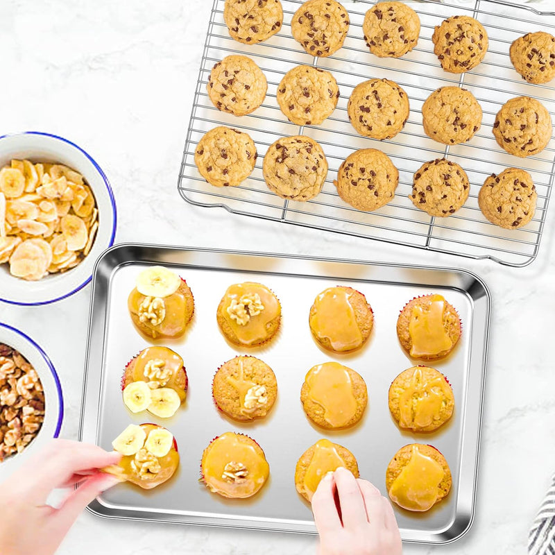 PP CHEF Baking Sheet and Rack Set - Stainless Steel 196 Cookie Sheet with Cooling Rack - Half Size - Dishwasher Safe