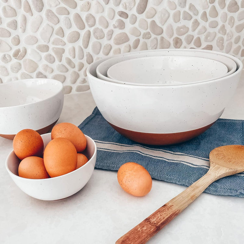 Large Ceramic Mixing Bowls Set of 2 - Microwavable Oven-Safe Dishwasher-Safe - White - 25  16 Qt