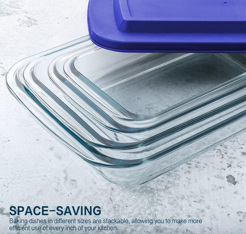 8-Piece Deep Glass Baking Dish Set with Lids - Rectangular Bakeware for Lasagna Cooking Storage - Gray