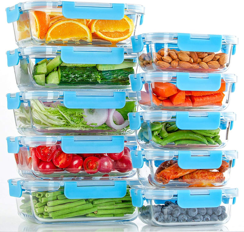 10-Pack UMEIED Glass Food Storage Containers - Leakproof Airtight Meal Prep Containers for Lunch On the Go Leftovers - Dishwasher Safe