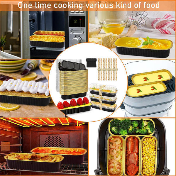 50pcs Disposable Mini Cake and Loaf Pans with Lids - Aluminum Foil Baking Set for Parties and Events