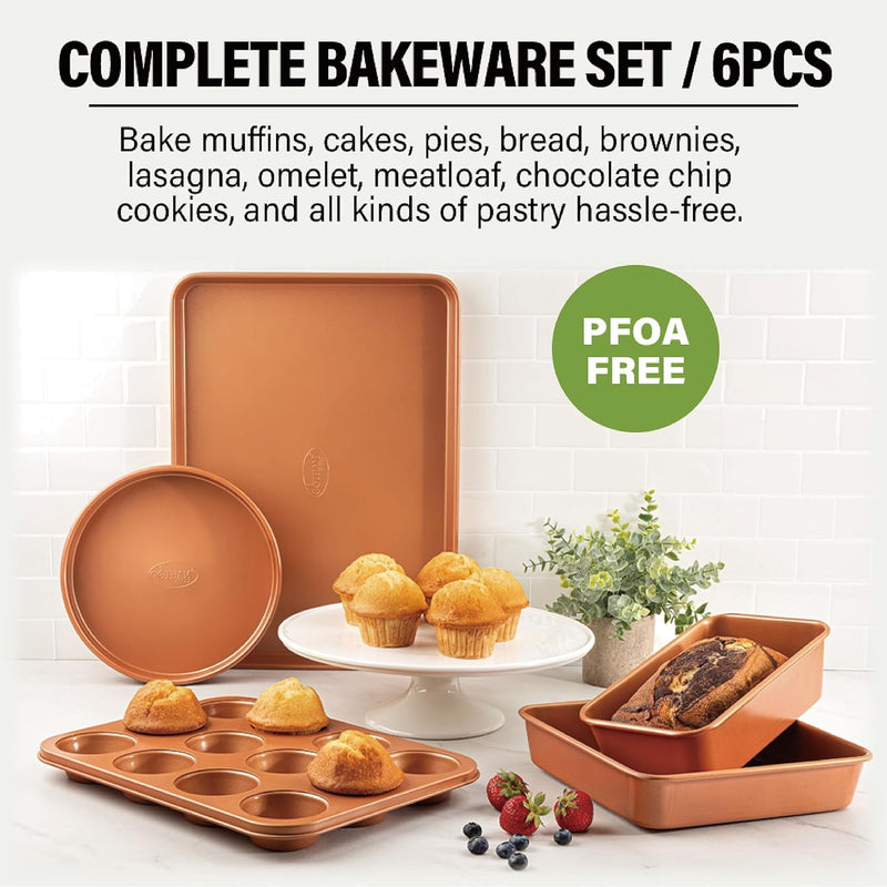 Gotham Steel Stackable 6 Pc Nonstick Ceramic Bakeware Set with Copper