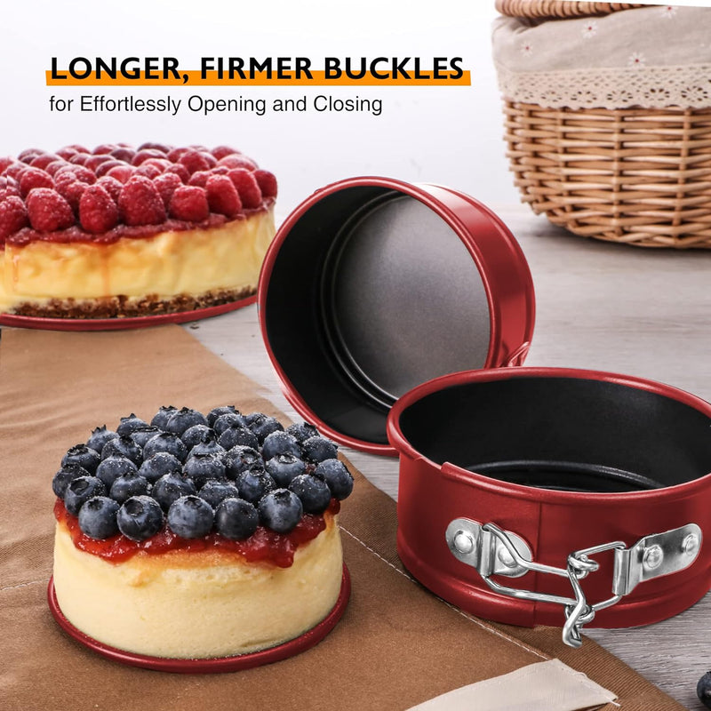 HONGBAKE 4 Mini Cheesecake Pans with 100 Pcs Parchment Paper Liners - Nonstick Round Cake Pan with Removable Bottom - 4 Pack Dark Grey