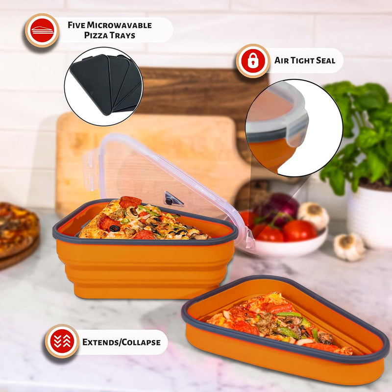 The Perfect Pizza Pack - Reusable Pizza Storage Container with 5 Microwavable Trays - BPA-Free Organizer for Space-Saving Red