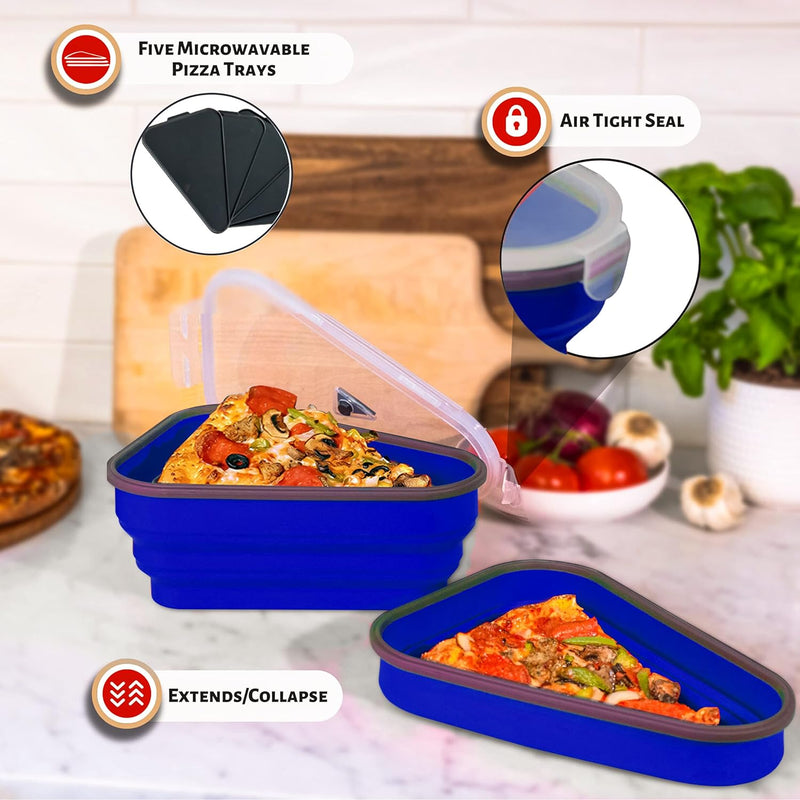 The Perfect Pizza Pack - Reusable Pizza Storage Container with 5 Microwavable Trays - BPA-Free Organizer for Space-Saving Red