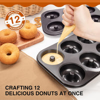 HONGBAKE Donut Pan For Baking, Upgraded Deepened Doughnut Tray, 2 Pack 6 Cavity Mini Bagel Mold for Oven, Nonstick and Heavy Duty - Black