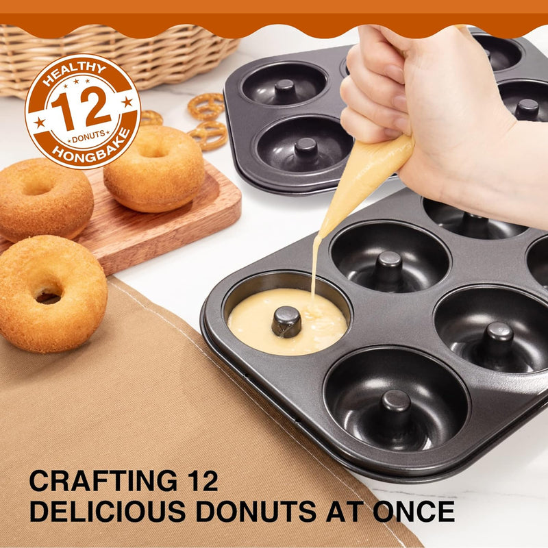 HONGBAKE Donut Pan - 2 Pack 6 Cavity Nonstick Bagel Mold for Baking