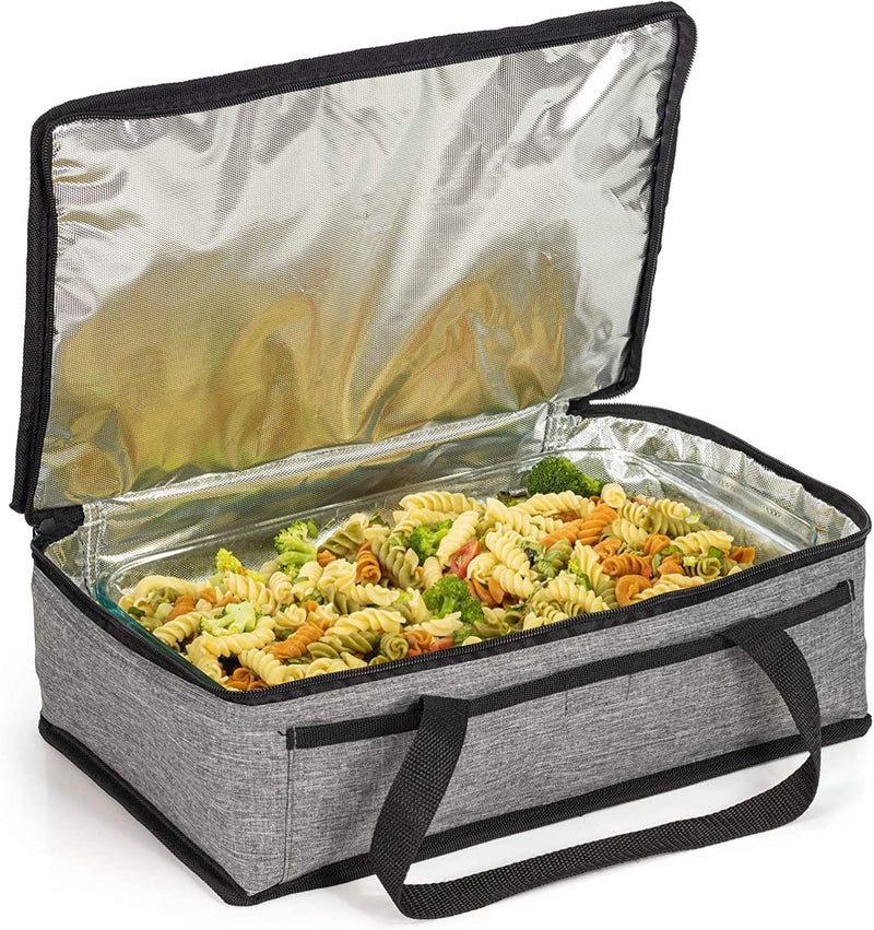 Double Casserole Travel Bag - Insulated Food Carrier for HotCold Dishes Heather Gray