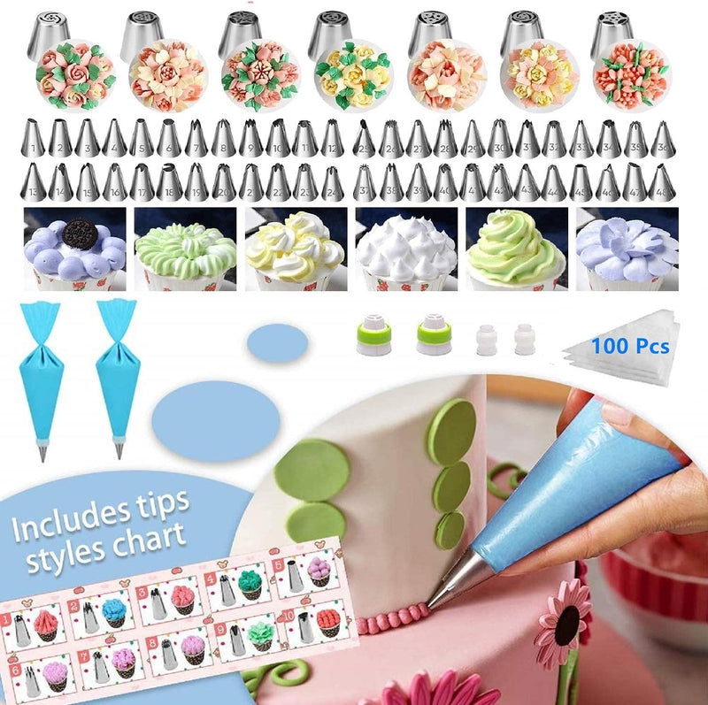 Cake Decorating Kit - 493 PCS 3 Springform Pans Turntable 48 Tips 7 Russian Nozzles Cupcake Supplies - Multicolor