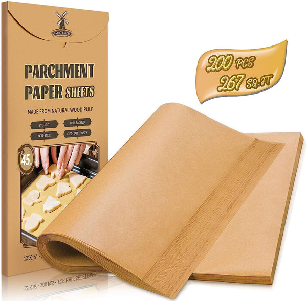 200 Pcs Unbleached Parchment Paper Baking Sheets 12x16 Inch Non-Stick - Perfect for Baking and Cooking