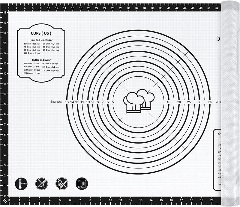 Extra Thick Silicone Baking Mat Non-Stick Large Sheet Mat with Measurement - Reusable for Baking and Dough Rolling