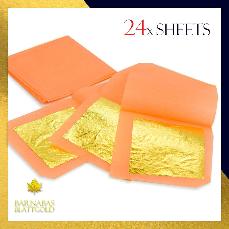 Barnabas Blattgold Gold Leaf Sheets - Edible Cake Decorations for Cupcakes and Chocolate - Book of 12 Gold Foil Sheets 15 inches