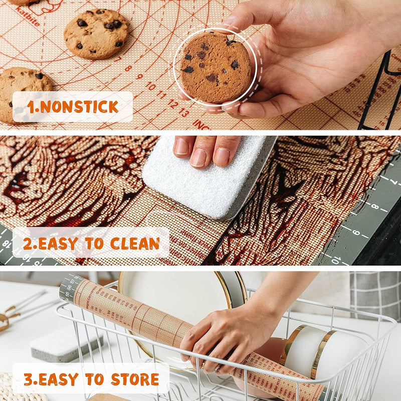 Katbite Silicone Baking Mat Set for Cookies Macarons and Bread - Large Set of 3