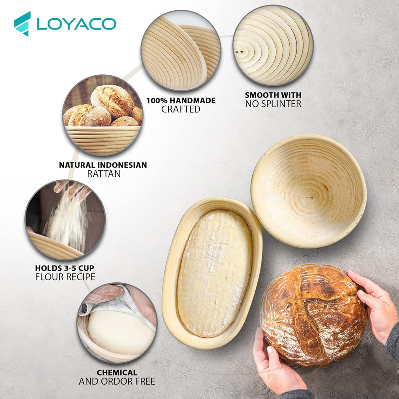 Sourdough Proofing Basket Set - 10pcs Banneton Bread Baskets Tools and Supplies - 9 Round and 10 Oval