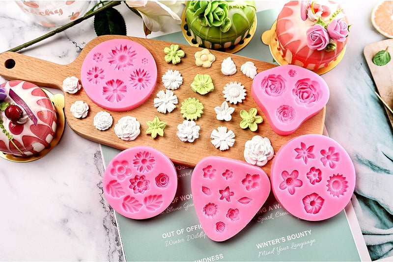 Flower Fondant Cake Molds - Silicone Candy  Chocolate Molds 5 pack