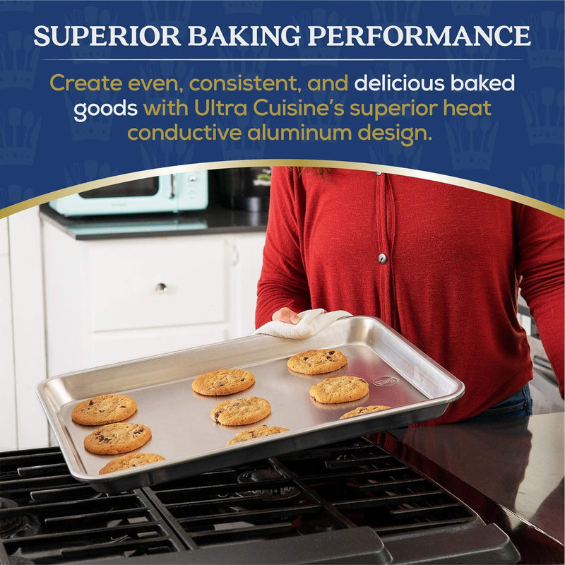 Professional Quarter Sheet Baking Pans - Set of 2 Aluminum Cookie Sheets - Rimmed 9x13-inch for Baking and Roasting