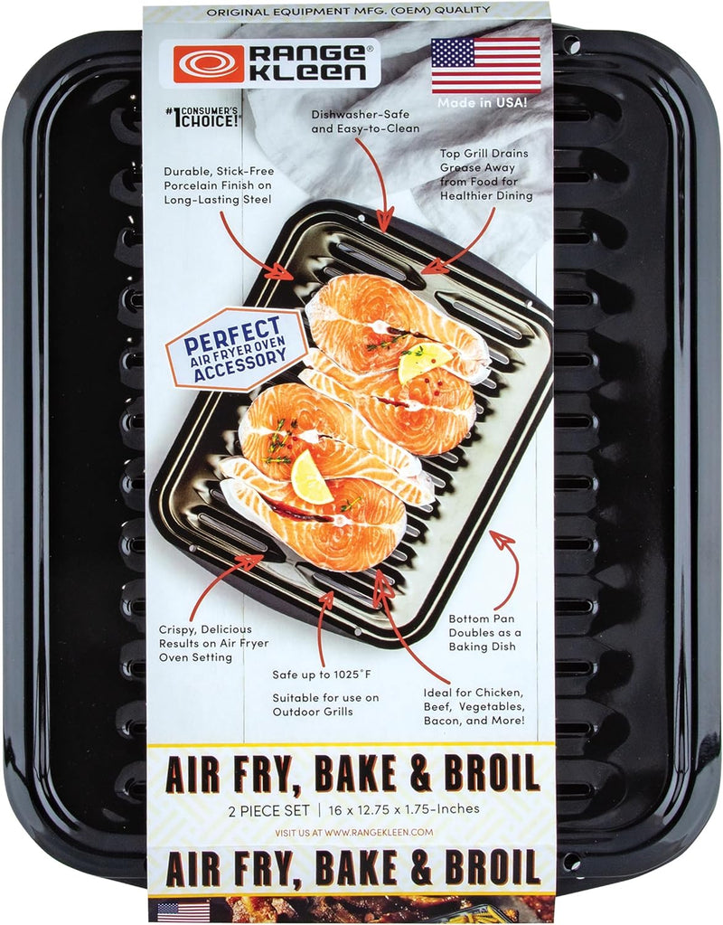 Heavy Duty Air Fry Bake Broil Pan - Range Kleen BP102X 2 Piece Porcelain