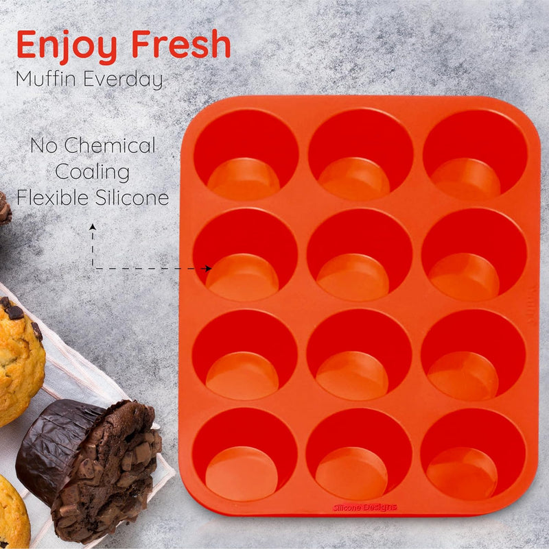 Silicone Muffin Pans - 6 Cup Jumbo Set of 2 Professional Use