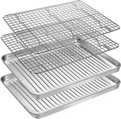 Stainless Steel Baking Sheet and Cooling Rack Set - Heavy Duty Nonstick - 2 Pans 2 Racks - 16 x 12 x 1 Inches