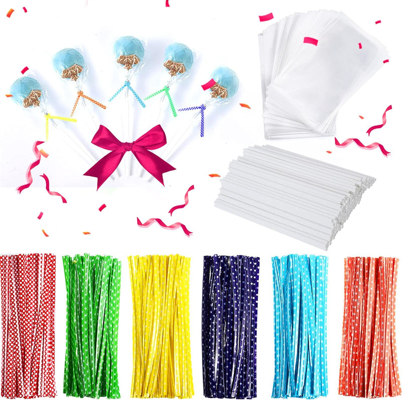 Cake Pop Sticks and Wrappers Kit - 300 Count with Lollipop Sticks Treat Bags and Twist Ties