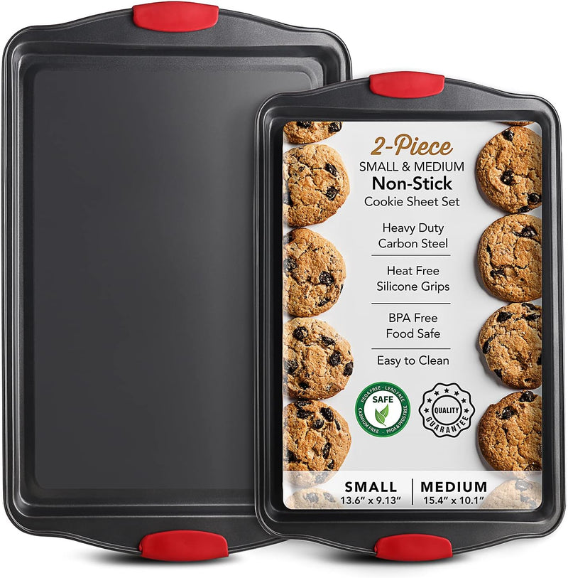 3-Piece Nonstick Baking Sheet Set with Silicone Handles - Black