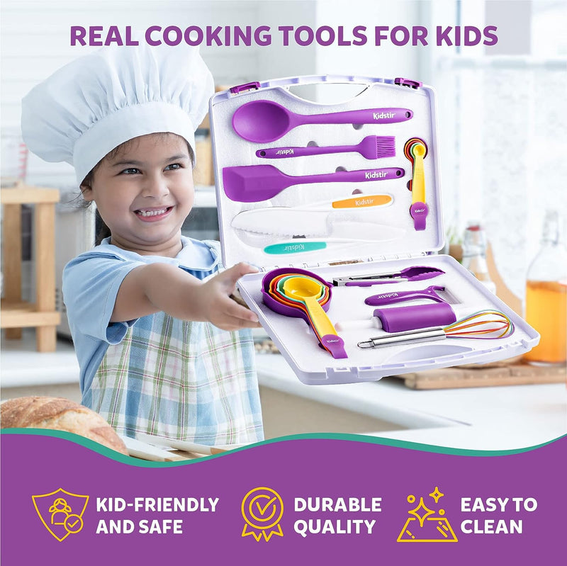 Kids Cooking and Baking Set - 34 Piece with Carrying Case and Utensils - Girls and Boys Gift