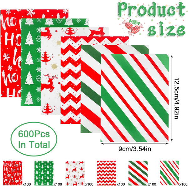 CCINEE 600Pcs Christmas Candy Wrappers - 6 Pack Styles