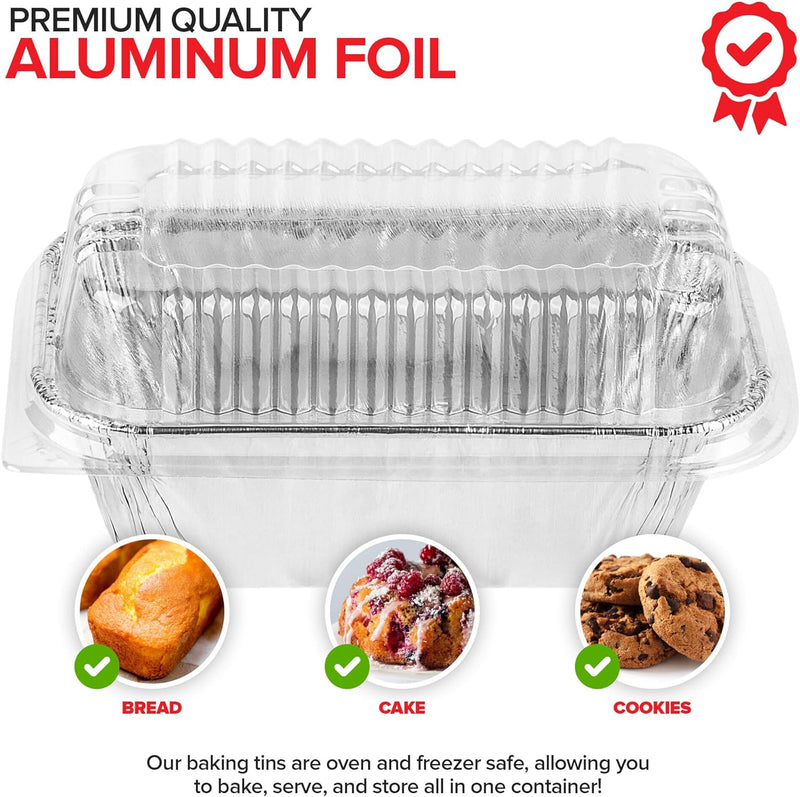 30-Pack Aluminum Foil Mini Loaf Pans - 1 lb Baking Tin Liners for Cakes Bread and Meat - Disposable 6x35x2