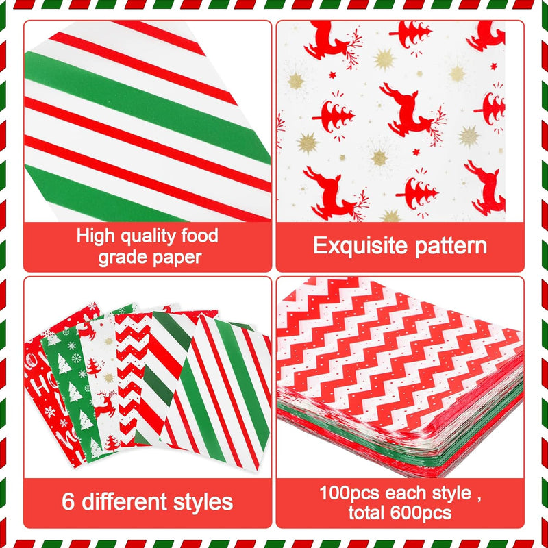 CCINEE 600Pcs Christmas Candy Wrappers - 6 Pack Styles