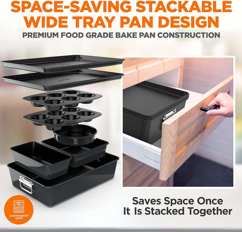 8-Piece Nonstick Stackable Bakeware Set with Oven-Safe Coating - PFOAPFOSPTFE Free