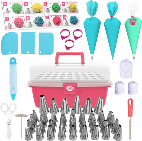 Cakebe Cake Decorating Kit - 68pc Piping Set with Frosting Bags and Tips Silver