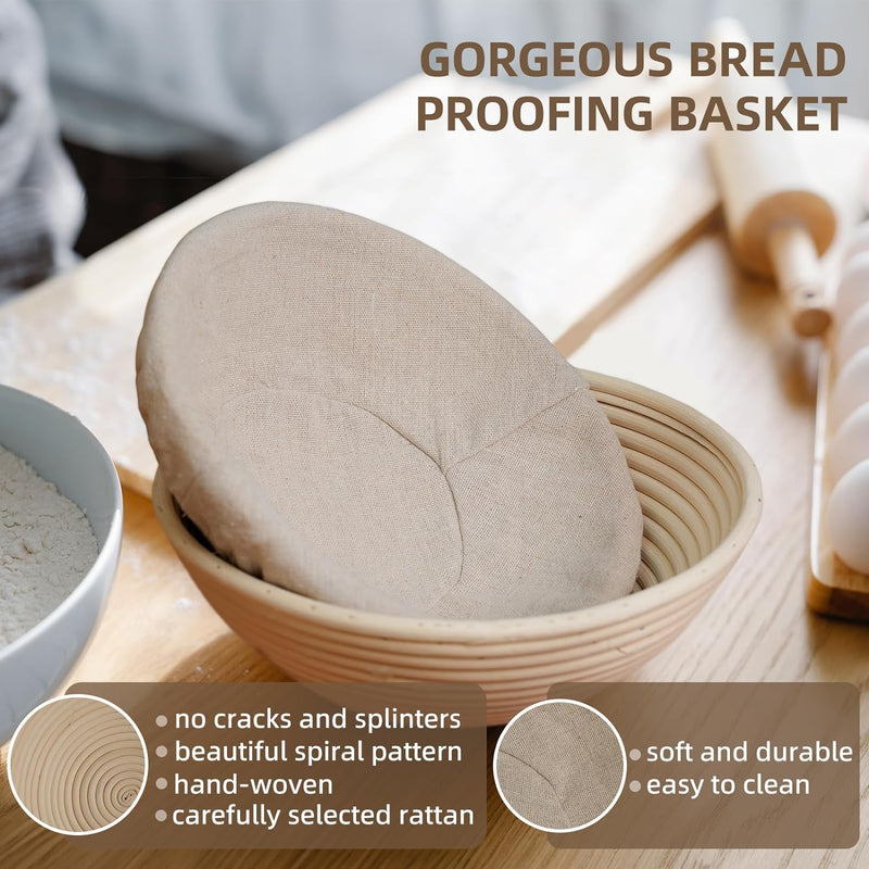 Sourdough Proofing Basket Set - 2 Round Baskets with Liner and Lame