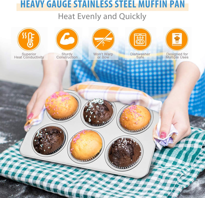 Stainless Steel 6-Cup Muffin Pan Set - Non-toxic  Dishwasher Safe - Regular Size