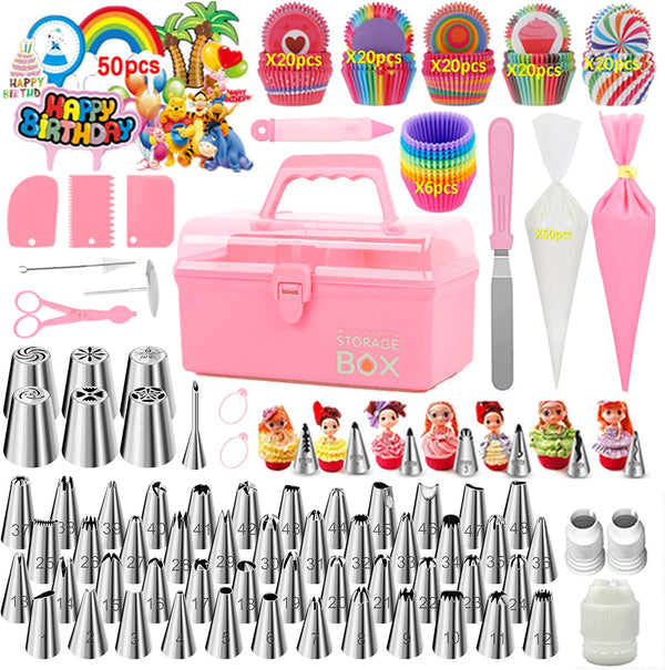 Cake Decorating Kit for Beginners - 284pcs with Storage Box and Russian Piping Tips