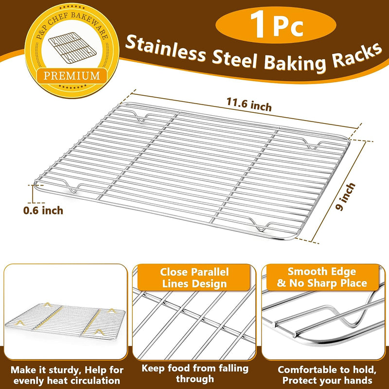 PP CHEF Baking Sheet and Rack Set - Stainless Steel 196 Cookie Sheet with Cooling Rack - Half Size - Dishwasher Safe