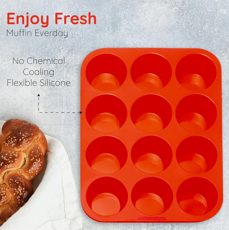 Silicone Muffin Pans - 6 Cup Jumbo Set of 2 Professional Use