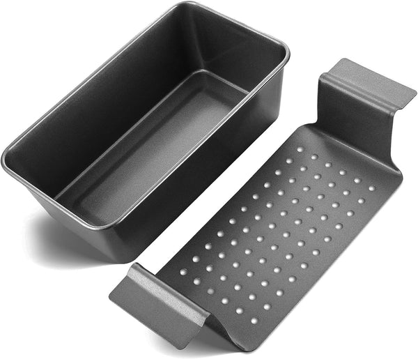 HONGBAKE Nonstick Meatloaf Pan with Drain Tray and Insert 9 x 5 Inches - Grey