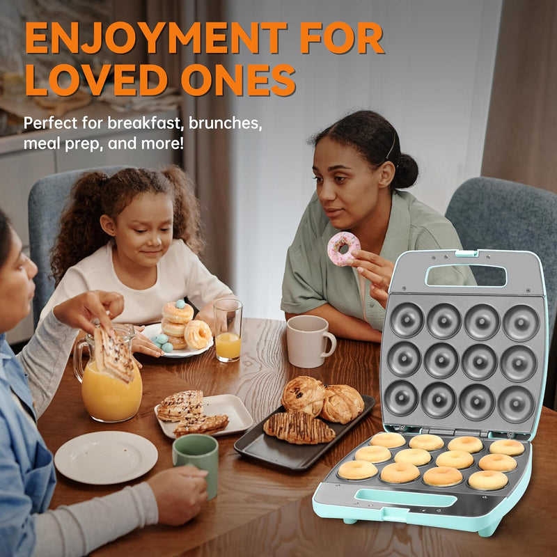 Mini Donut Maker Machine - Bake 12 Doughnuts Perfect for Breakfast Snacks Desserts