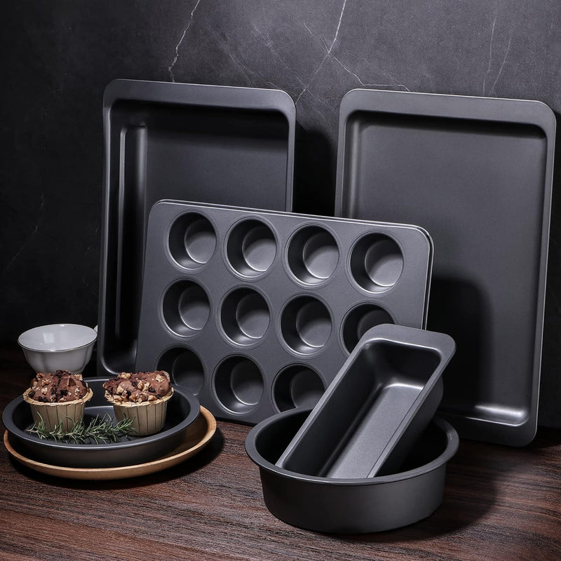 Nonstick Bakeware Set - 10-Piece Grey w Wider Grips