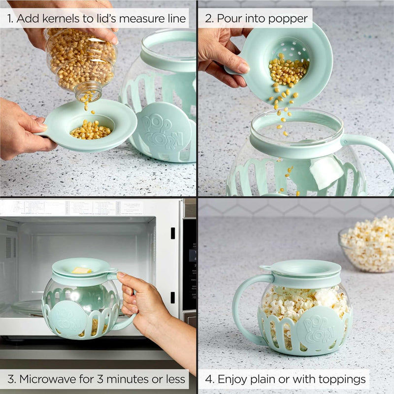 Ecolution Micro-Pop Microwave Popcorn Popper - Temperature Safe with 3-in-1 Lid BPA-Free Dishwasher Safe 15-Quart Pink